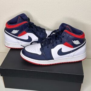 AIR JORDAN 1 MID Youth NAVY RED WHITE